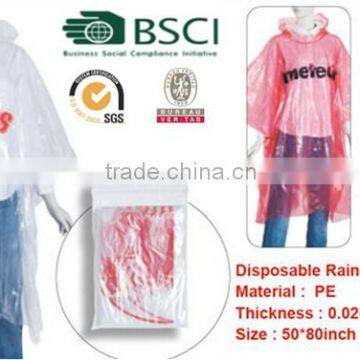 quality plastic disposable cheap raincoat/ PVC rain coat/ Disposable Custom Printed Rain Ponchos