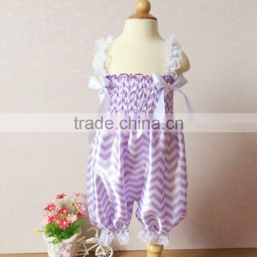 Infant Purple Lace Straps Elastic Waist Bloomers Jumpsuit