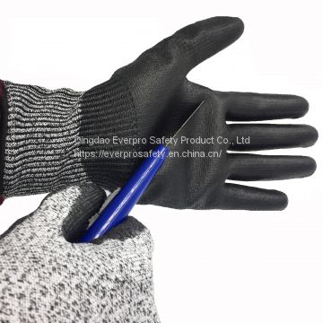 Anti Cut Level 5 HPPE Liner PU Coated Cut Resistant Safety Work Gloves with EN388 4543C