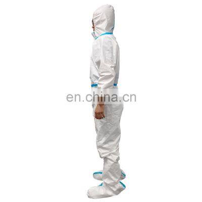 Sterile disposable isolation lightweight ppe safety hooded medical nonwoven protective hazmat coverall suit long sleeves