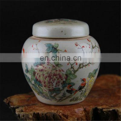 Jingdezhen antique ceramic painting of flower and bird tea jar