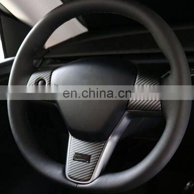 Carbon Fiber Steering Wheel Cover For Tesla Model Y Accessories Interior Decoration Protector Patch Three Car Stickers
