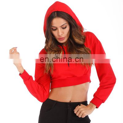 wholesale gym workout custom logo printed ladies crop top pullover cotton ladies plain hooded sweatshirts hoodies for women