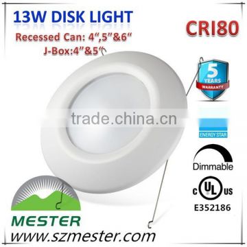 Energy Star UL cUL listed 800lm 13w led disk light 4inch 5/6 inch, led disk lighting 6 In. Recessed Soft White LED Disk Light