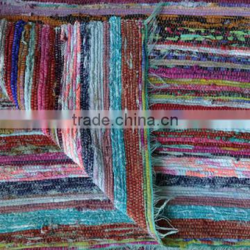 Hand loomed Rag Rug, Blue Color Theme Floor Mat, Yoga Mat , Decorative Vintage Throw, Chindi Carpet