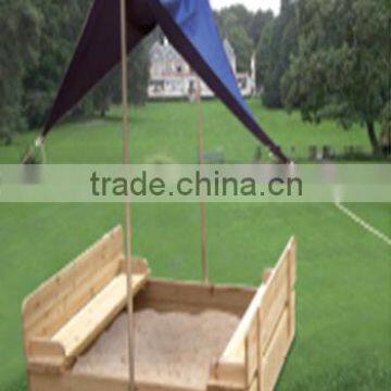 Outdoor wooden sandpit with canopy