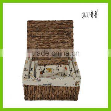 Laundry baskets, made of natural water hyacionth and cardboard, various colors and sizes are available