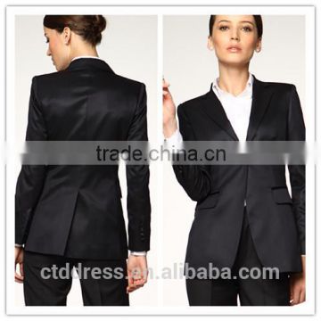 2014 Top Quality 100% wool Classic black one button slim body shaper suit for women