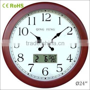 large wooden wall clock decoration items village type wall clock with calendar and temperature