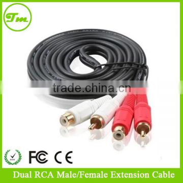 3m 10ft gold Dual RCA Male to Female Sockets Extend Twin Phono Extension Cable