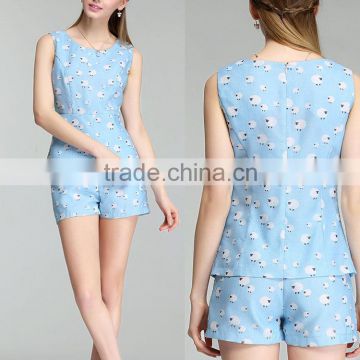China factory wholesale Europ market top quality print fashion ladies summer suits