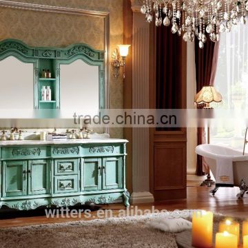 turkish style furniture baroque bathroom cabinet solid wood with double mirrors WTS801
