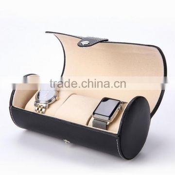 China leather factory wholesale custom luxury watch box, cylindrical gift box