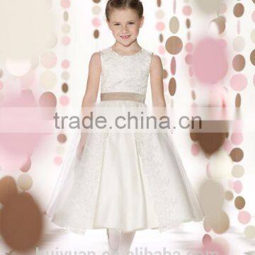 white satin lace baby gown wedding dress round neck flower girl's dress