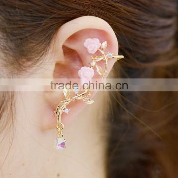 Flower Shaped Crystal Wrap Cartilage Earring Jewelry Women Clip Ear Cuff