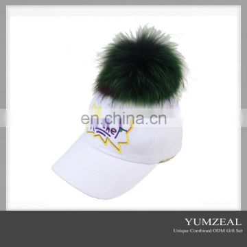 Fashion unique faux fur pom pom Hip-hop pompom baseball hat