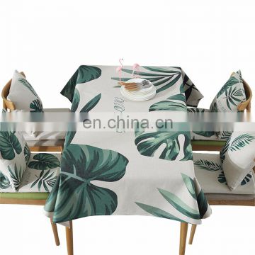 Plant printing water resistant linen look tablecloth