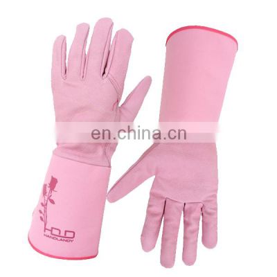HANDLANDY Pink Thorn Proof Rose Pruning Yard Work Ladies Long Leather Gardening Gloves
