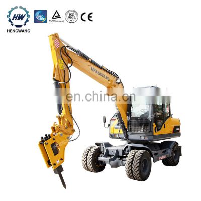Hengwang HW80L Multifunctional Hydraulic Digger Water Cooling 7700kg 8 ton 7 ton Wheel Excavator For Sale