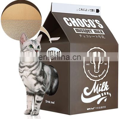 Custom Logo Cat Condo Cardboard Milk House Corrugated Paper Cat Cardboard House With Scratcher