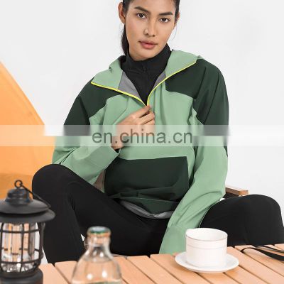 High Quality Women Half Zip Front Pocket Hooded Jackets Windbreaker Waterproof Gym Clothing Outdoor Running Hiking Pullover Tops