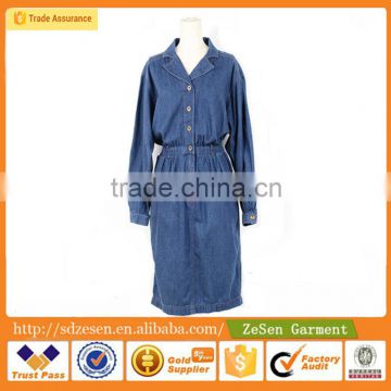 Guangzhou Wholesale OEM Spring Autumn Open Collar Long Sleeve Casual Denim Shirt Dress For Women