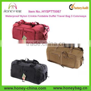 Waterproof Nylon Crinkle Foldable Duffel Travel Bag 3 Colorways
