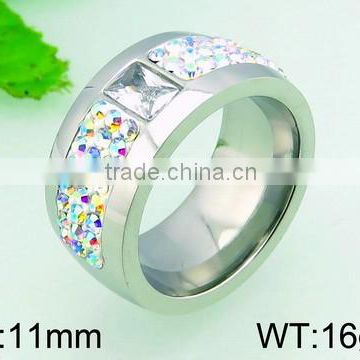 beautiful steel color rings multicoloured crystal stainless steel ring