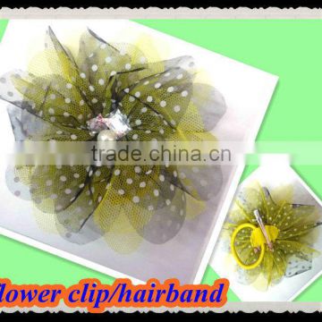 tulle mesh flower hair clip with rhinestone flower hair holder