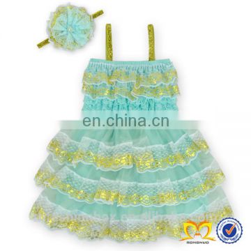 Posh Little Princess Girl Mint Green Dress Kids Mustard Pie Remake Shiny Layered Dress Design Casual Little Girls Boutique Dress