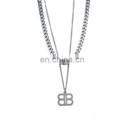 European and American simple INS letter B double sweater titanium steel necklace stainless steel collarbone chain choker chain