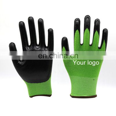 Black Nitrile Coated Bamboo Garden Gloves Green Breathable Bamboo Working Gloves