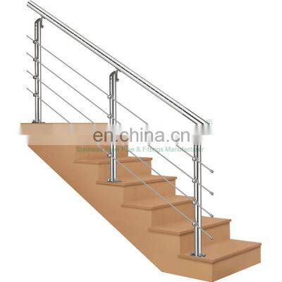 A179 Inox 5 Lines Pipe Post Balustrade Duplex House Stair Stainless Steel Tube Railing