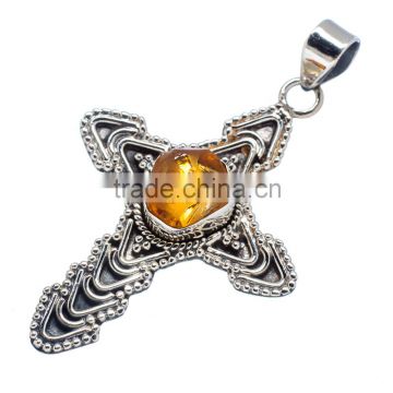 Citrine PENDANT 925 Sterling Silver Pendant, SILVER JEWELRY EXPORTER,SILVER JEWELRY WHOLESALE