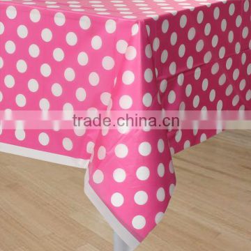 2015 New Arrival!! Elegant Pink Polka Dot Eco-friendly Plastic Table Cloth for Home Usage