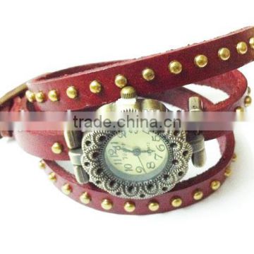 SWH 0651-2 China wholesalef genuine leather wire nail strap wrap ladies bracelet watch