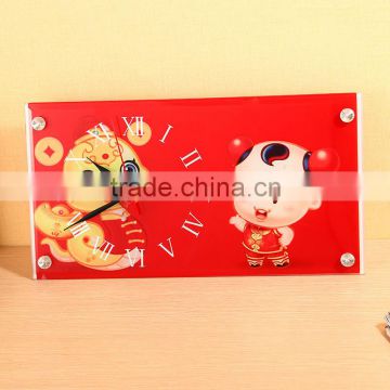 Rectangle shape glass photo frame with clock made in China