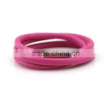 Triple Ring Genuine Leather Bracelet With Electroplating Stainless Steel ,leather wrap bracelet
