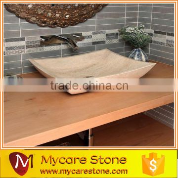 Beige travertine honed rectangular stone sink