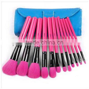 rose red makeup 12pcs brushes with a blue pouch