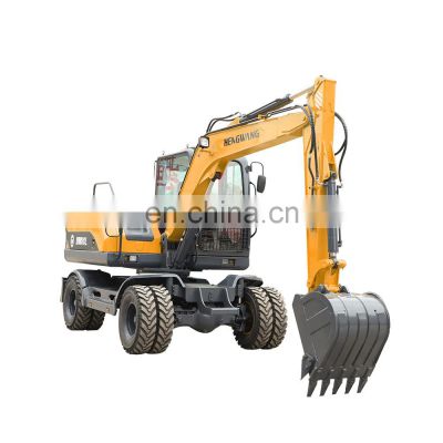 HENGWANG CE ISO hydraulic mini 4x4 multifunction digger machine price 7 ton 8 TON wheel excavator for sale