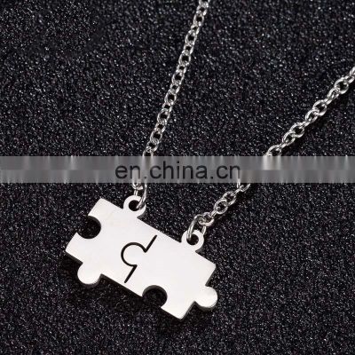 Wholesale Free Laser Engrave Custom Blank Design Stainless Steel Couple Puzzle Necklace For Sale