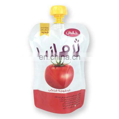 Custom printing tomato ketchup food sachets plastic cap top aluminum foil liquid standing up spout pouch hot sauce packaging bag