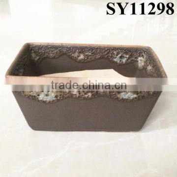 Brown rectangular small ceramic flower pots