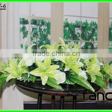latest cream lily flower indian wedding reception table boat decorations