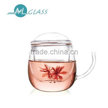 wholesale 300ml glass tea cup with strainer with lid high borosilicate glassware N6393