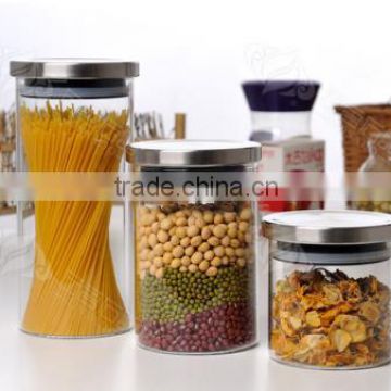Hot sale glass Jar with stainless steel lid , glass canister