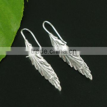 5 Pairs Silver Plated Leaf Charm Ear Hooks 40x8mm Nickel FREE