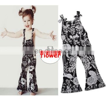 INS Girl black Jumpsuit Baby girl flower print Romper Summer Sleeveless Outwear