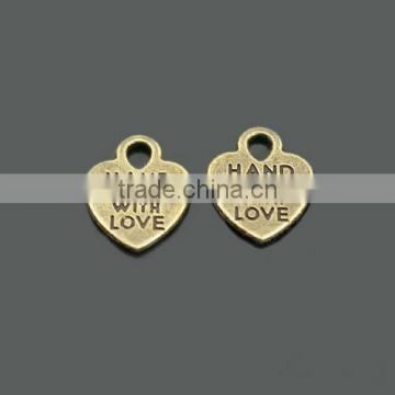Hande Made with Love Heart Charms Valentine Word Charm Beads Antique Tibetan Silver Jewelry Findings